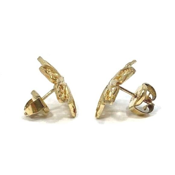 10K Yellow Gold Diamond Cut Filigree Flower Earrings 1.9 Grams Jewelry - Picture 2 of 5